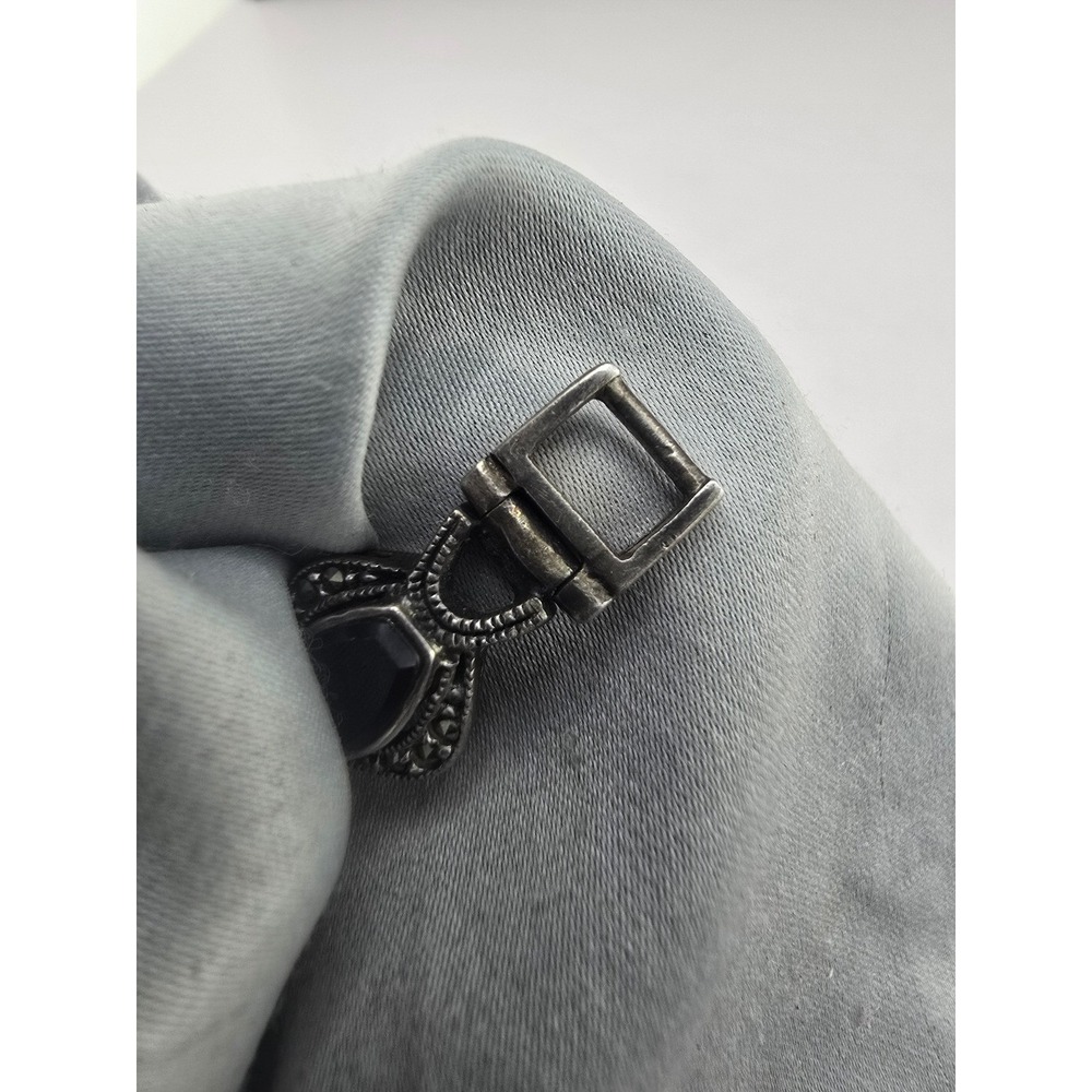 Vintage Estate Link Bracelet Sterling Silver Black Marcasite READ 7.5in - Picture 8 of 15